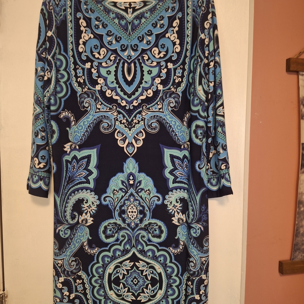 Chico's Flattering Vibrant Multicolor Paisley Dress Size 1 In Excellant Shape